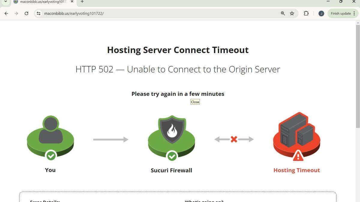 An error message appeared on the Macon-Bibb County website Tuesday morning as the county experienced network issues.