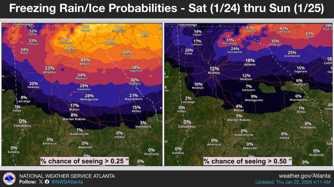 National Weather Service predictions for ice.