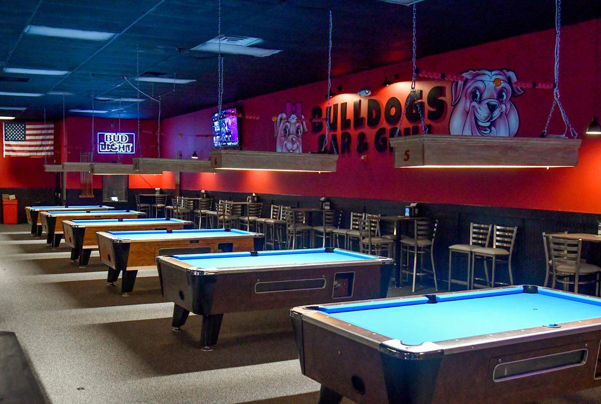 Bulldogs Bar and Grill at 3750 Bloomfield Village Drive in Macon offers 10 pool tables for patrons.