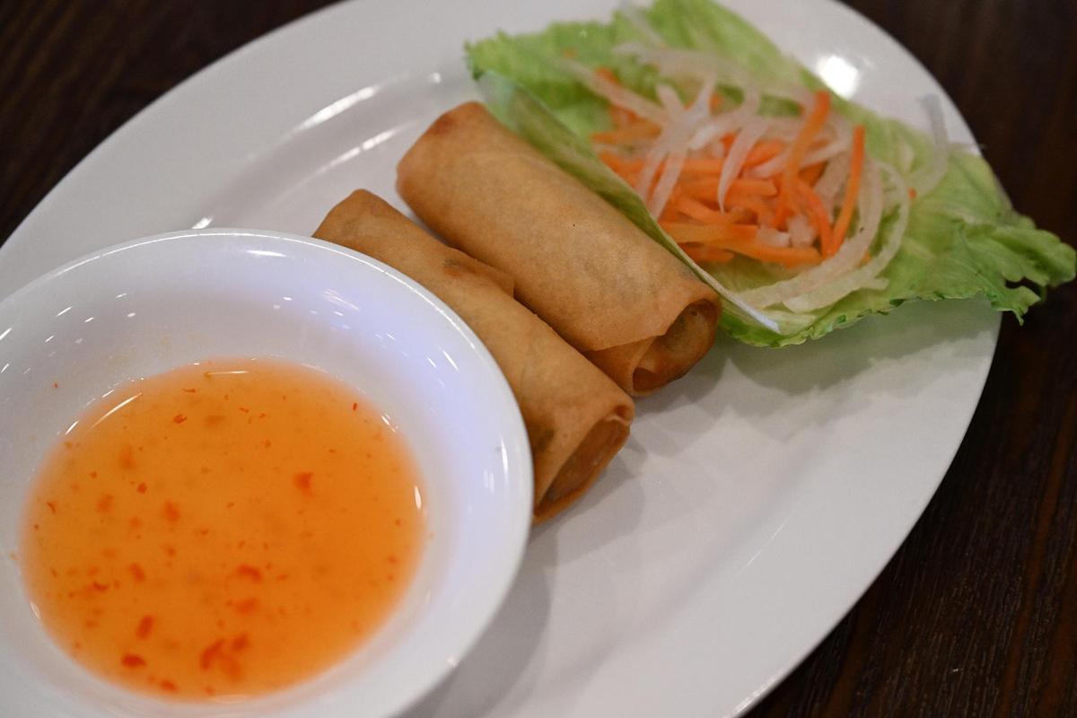 Vegan spring rolls on a plate inside of Saigon Bowl, a new authentic Vietnamese bistro in Warner Robins, on Tuesday, June 17, 2025.