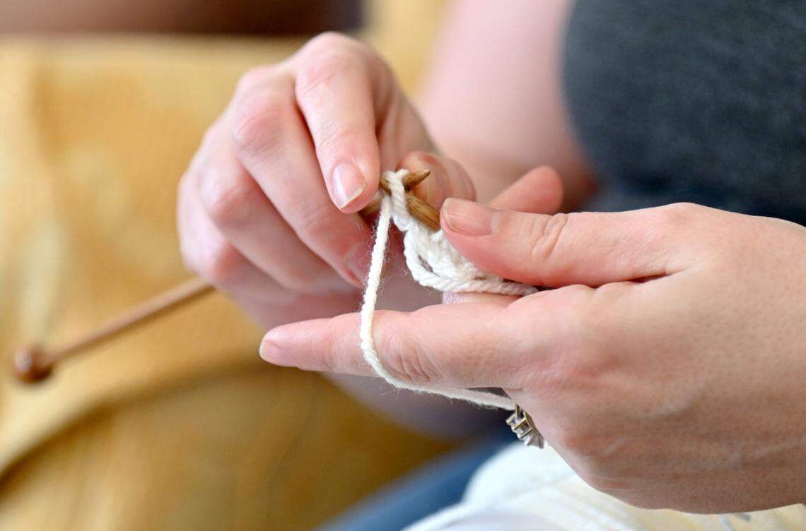Owner Michelle Meeks knits at Our Yarn Studio located at 4993 Russell Pkwy, Suite 350 in Warner Robins.