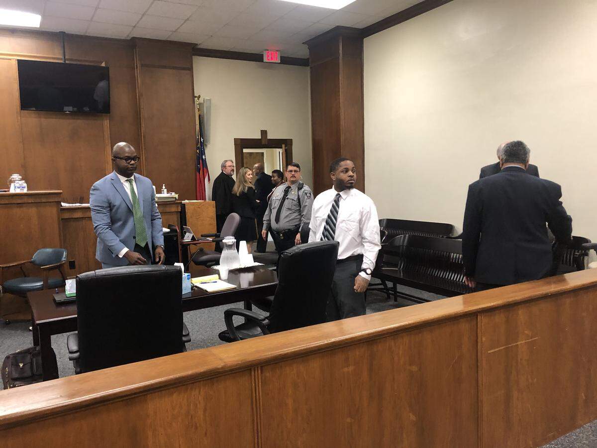 Tyrell Javon Jackson is seen entering the courtroom Tuesday in Bibb County Superior Court, where he is on trial accused of murder in the July 4, 2017, shooting death of Kelvin Willis at Pendleton Homes on Houston Avenue in Macon.