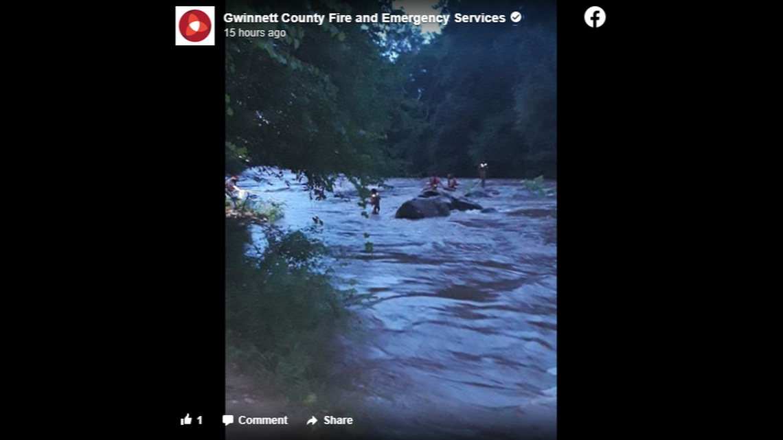 A group was stuck on a rock after water swelled on a Georgia river, officials said.