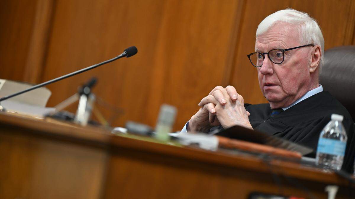 (Gwinnett County senior judge) Richard Winegarden listens to attorneys during a ______ hearing on Friday, Jan. 9, 2025, at the Bibb County Courthouse in Macon, Georgia. _____________ 