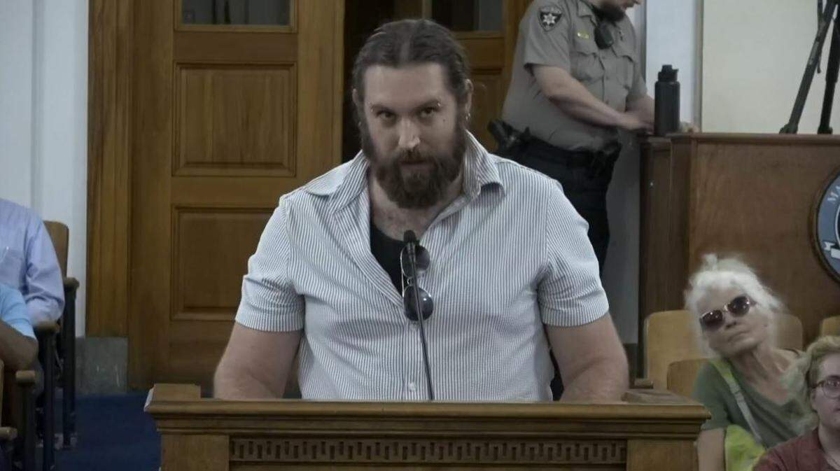 Benjamin Tiernan speaks to commissioners on June 2, 2026. Residents urged Macon-Bibb County commissioners to cut Flock camera funding amid privacy and profiling concerns. Officials weigh the 2027 public safety budget.
