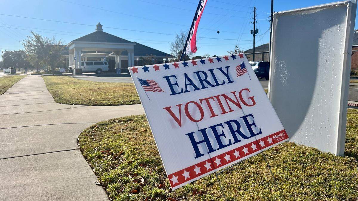 A sign outside of an early voting location in Macon. Early voting for the November 2022 elections began Oct. 13.