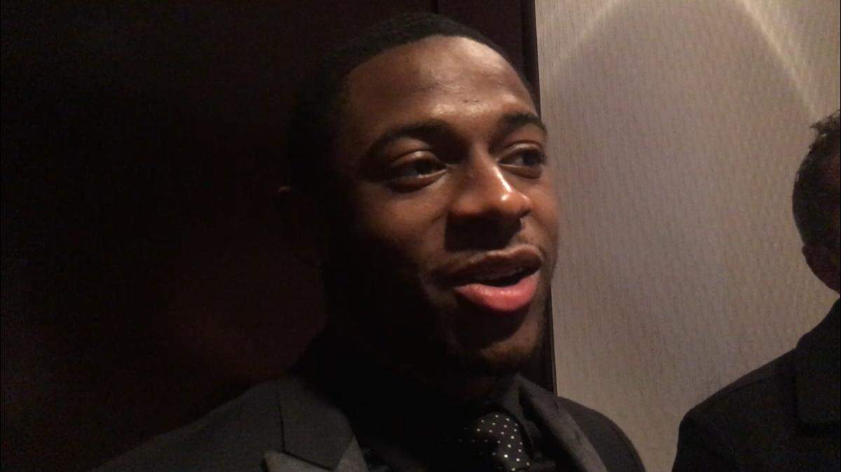 Georgia signee Chris Smith fields questions at the Touchdown Club of Atlanta end-of-season banquet.