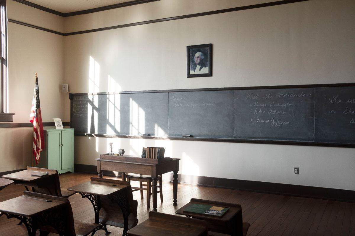 A classroom as Jimmy Carter would have known it in the former Plains High School, the centerpiece of the Carter National Historic Site.