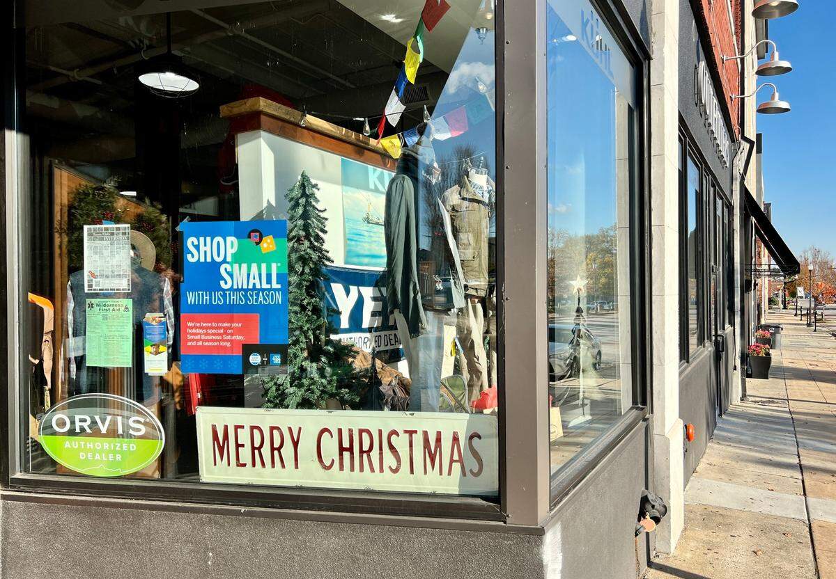 A limited edition “Shop Small 2021” sticker designed by local artist Mama Hawk Draws will be hidden in 22 downtown Macon stores, including Ocmulgee Outfitters (above) on Saturday with each customer finding one entered in a $500 shopping spree giveaway.