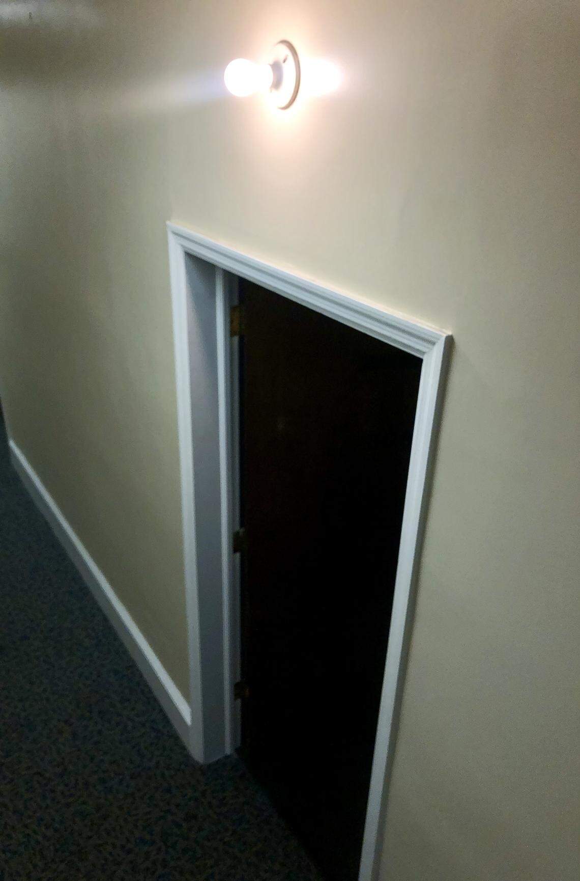The door to the jury outside Courtroom B at the Bibb County Courthouse. The light above the door is for jurors to signal court officials during deliberations.