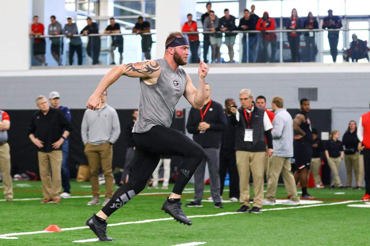Georgia tight end Isaac Nauta (18) during Georgia’s Pro Day in Athens, Ga., on Wednesday, Mar. 20, 2019.