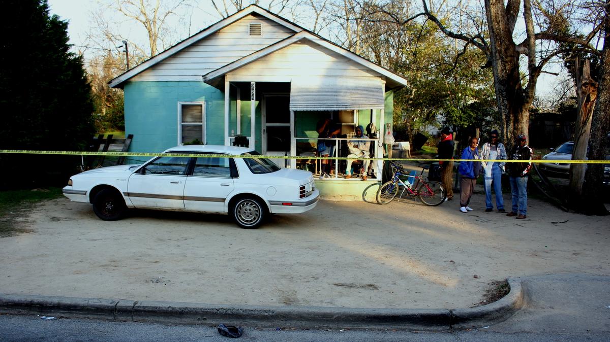 The scene in the aftermath of the Feb. 4, 2017, shooting death of Oscar Eugene Freeman Jr. outside a house at 264 Pansy Avenue in Macon’s Unionville neighborhood.