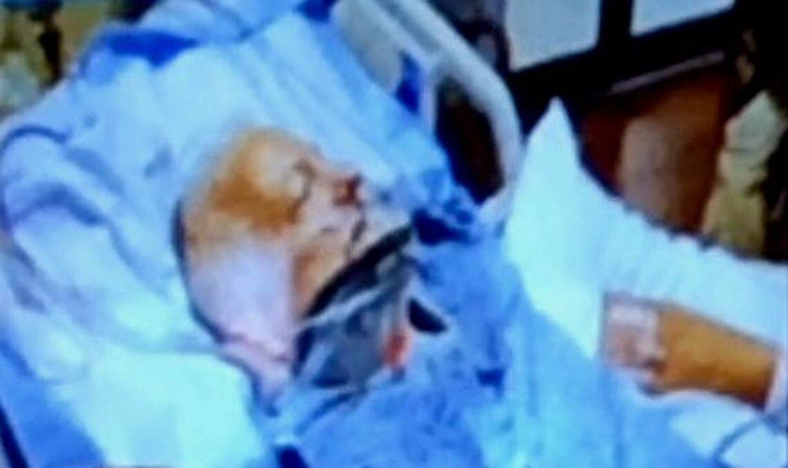 Ralph Elrod is shown in a photograph displayed at a court hearing earlier this year. Elrod, shot by officers responding to his deadly attack on two cops, lay in his Macon hospital bed the day after he shot and mortally wounded two Peach County sheriff’s deputies in November 2016.