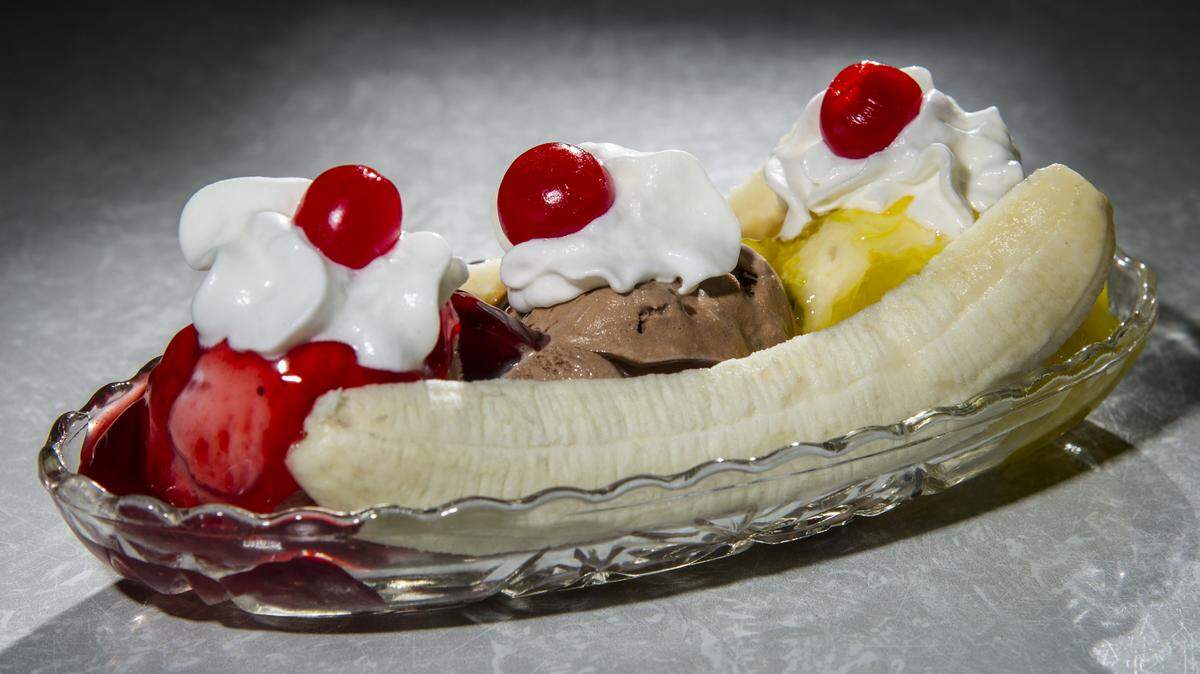 A banana split is one of the menu items at A Couple of Jerks Soda Fountain Shop in Perry.