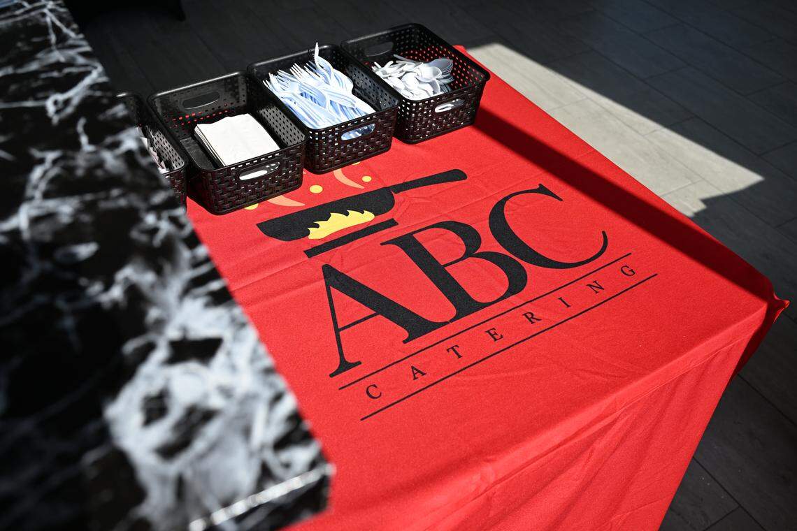 A tablecloth at the new ABC Catering, LLC just days ahead of its grand opening Saturday, Sept. 25, 2025. The restaurant is open for lunch and early dinner on Thursday through Saturday, as well as the first and second Sundays of the month, with the option of dining in or taking food to go.