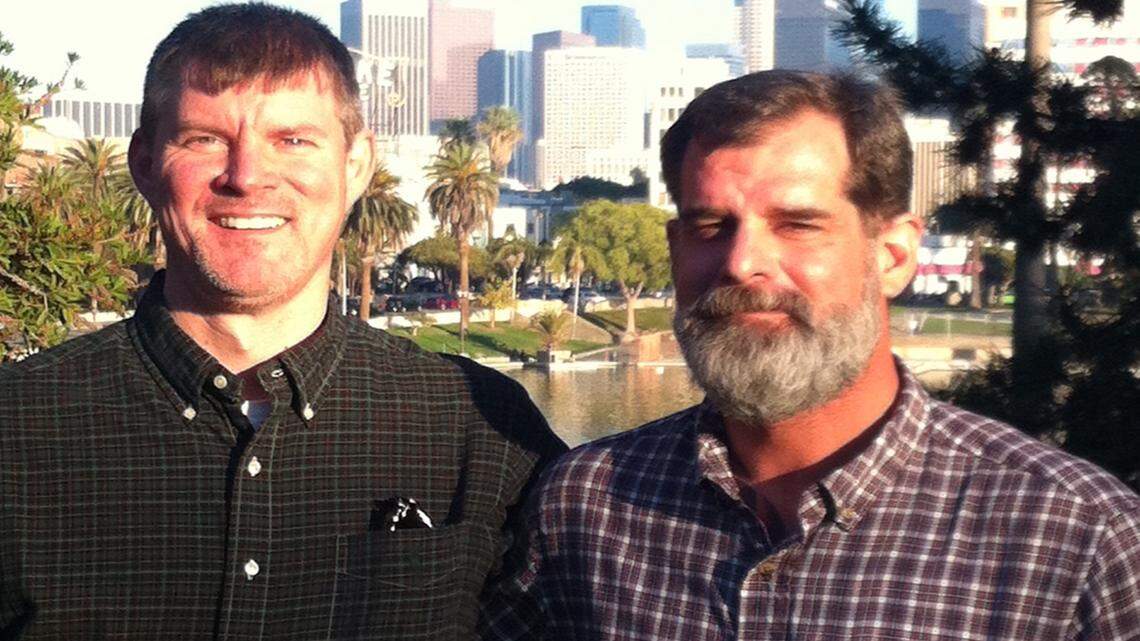 Rob Johnson, left, poses with his younger brother, Shannon, during a visit to California in this undated family photograph.