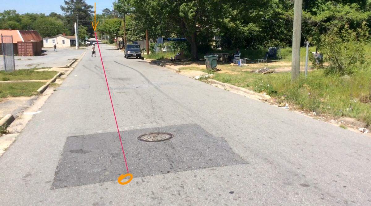 A Telegraph sketch of a possible path the bullet that killed Ann Leonard may have taken. The sketch is to show the distance the shot traveled.