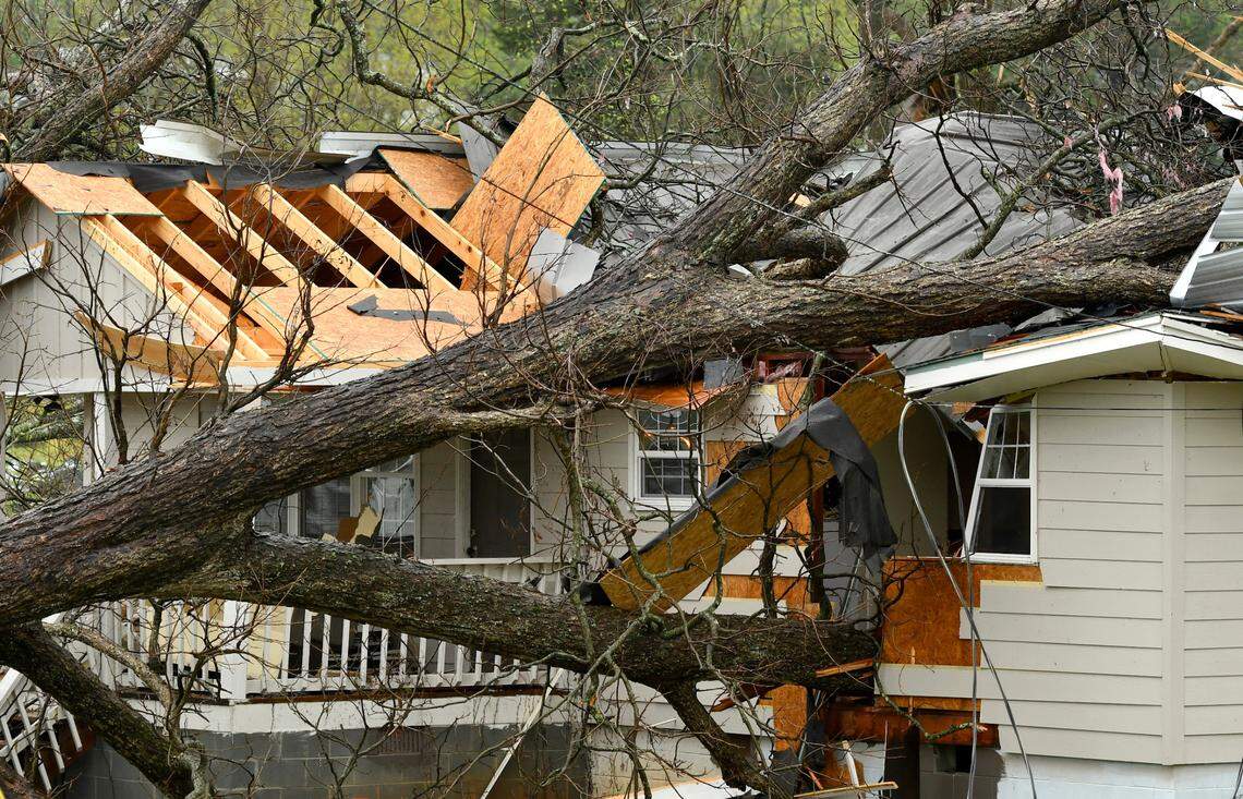A large tree fell on a home at the corner of W. Mitchell St. and Fraley Ave. in Milledgeville after strong storms rolled through over the weekend.
