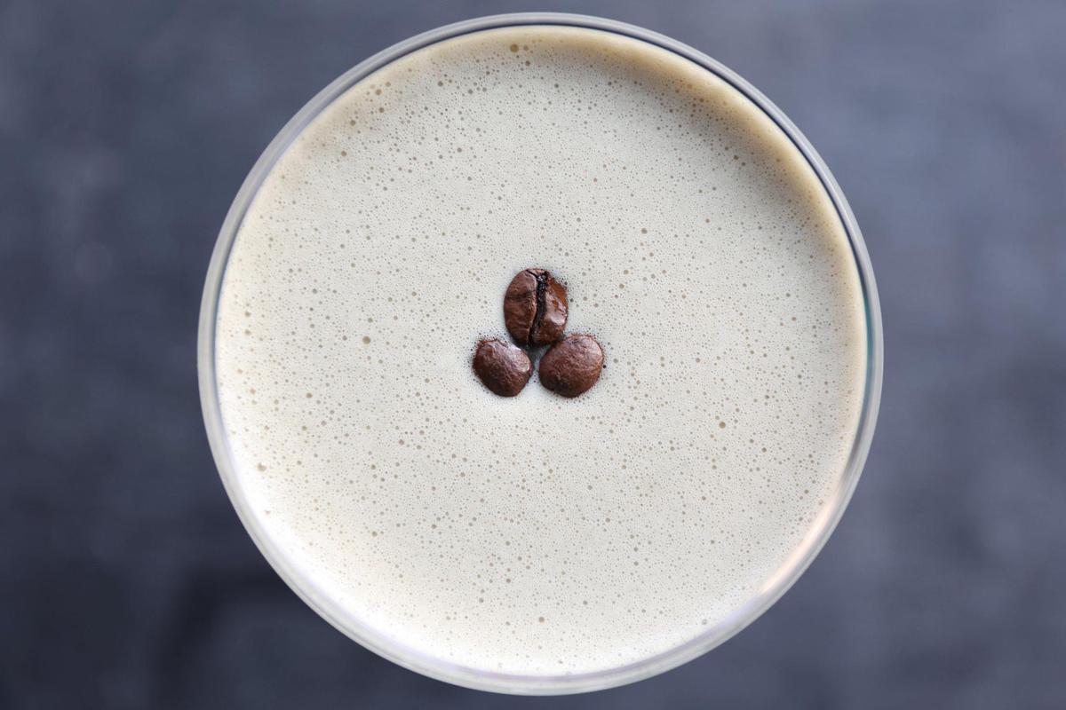 A “C10” mocktail, a dry take on an espresso martini, at the JBA lounge during the bar’s weekly Sober Social on Wednesday, March 12, 2025, in Macon, Georgia. JBA’s Sober Social features a rotating menu of mocktails, including the C10, a name inspired by a former JBA regular.