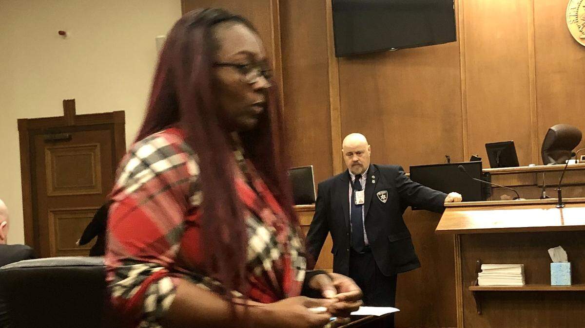 Karen Morton, the ex-wife of Keith Beddingfield Jr., after testifying in Bibb County Superior Court on Wednesday.