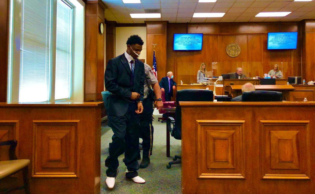 Dequavious Jamal Howard Sr., 20, leaving Bibb County Superior Court on Monday during the first day of jury selection in his murder trial. He is accused in the Sept. 15, 2018, shooting death of Michael Antwan Chapman, 30, at a house on Burke Street off Houston Avenue in southeast Macon.