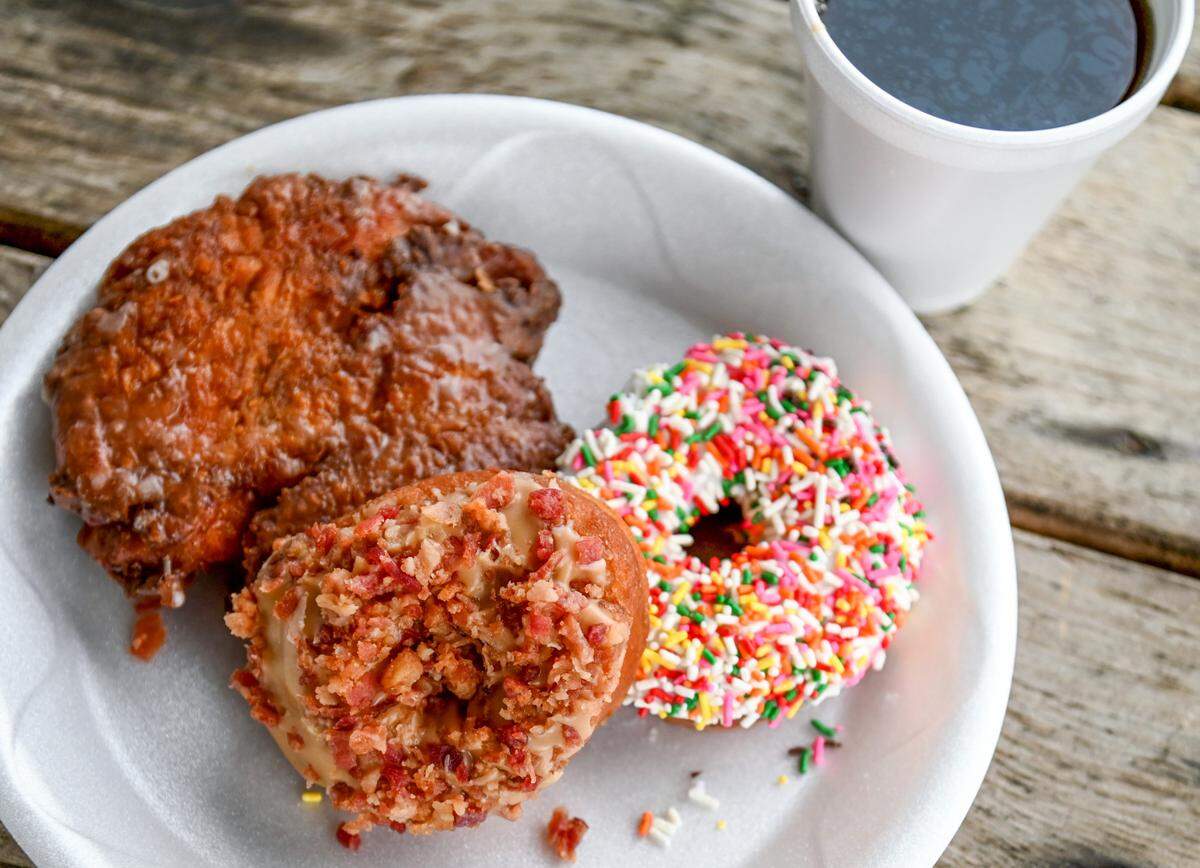 The maple bacon donut at Tommy’s Bakery in Macon is just one of many pastries available to purchase.