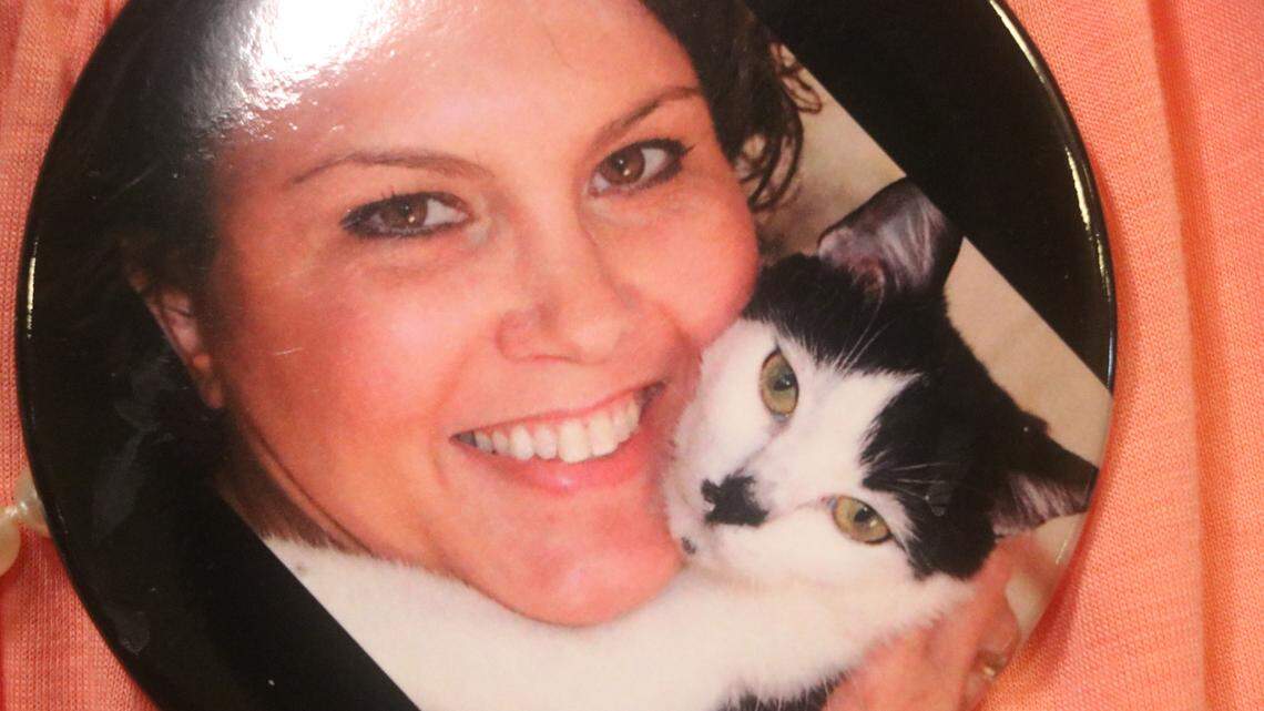 At a sentencing hearing Tuesday, friends and family of Marci Thompson wore buttons with a picture of her and her cat, Ping. She was killed by a drunk driver on June 3, 2017.