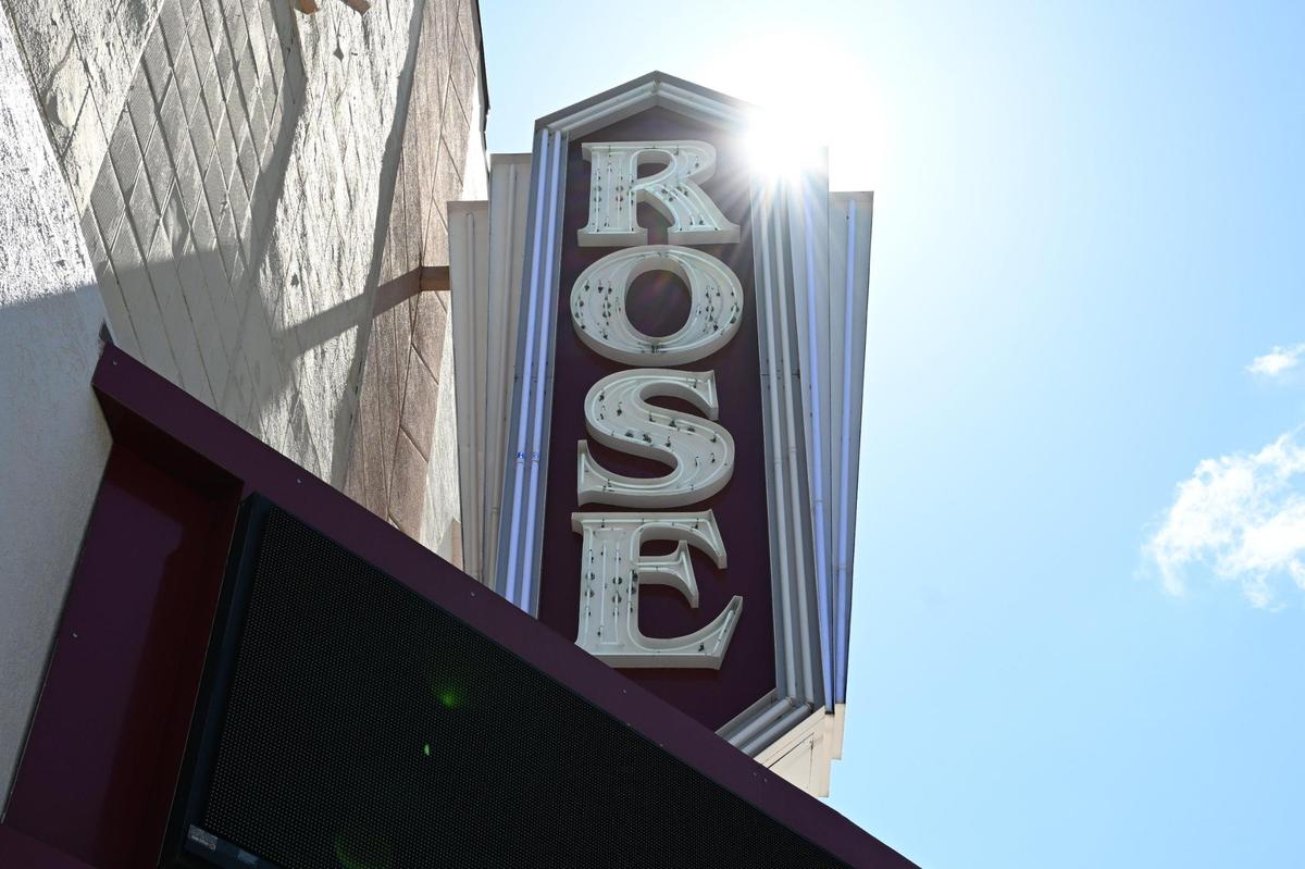 The Rose Theater sits off of West Johnston Street on Monday, June 16, 2025, in Forsyth, Georgia. The historic theater and its community theater group The Backlot Players stopped all productions in August 2024 after sustaining water and smoke damage from a fire at a neighboring business.
