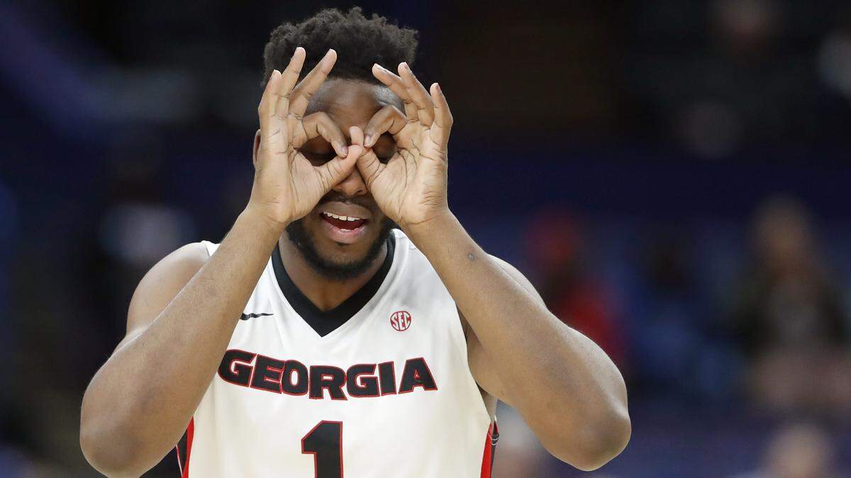 Georgia forward Yante Maten celebrates after a made 3-pointer.