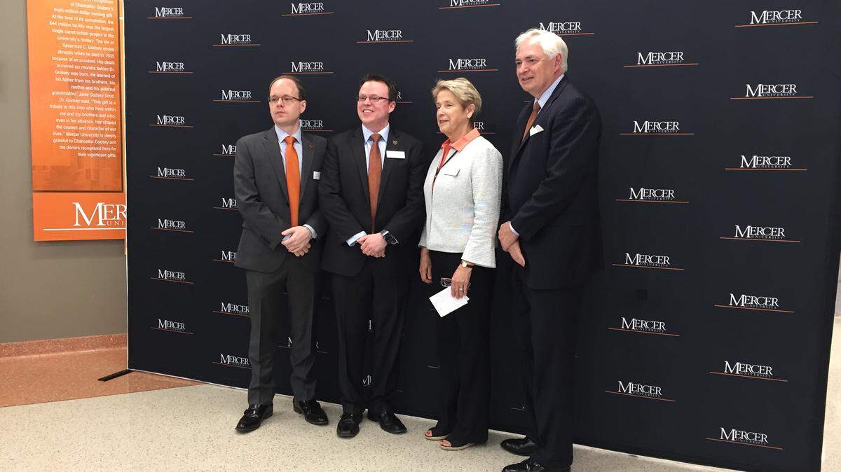 From left to right: Dr. Jacob Warren, Dr. Bryant Smalley, Dean Jean Sumner and President Bill Underwood announce a new grant for Mercer University School of Medicine's Center for Rural Health and Health Disparities.