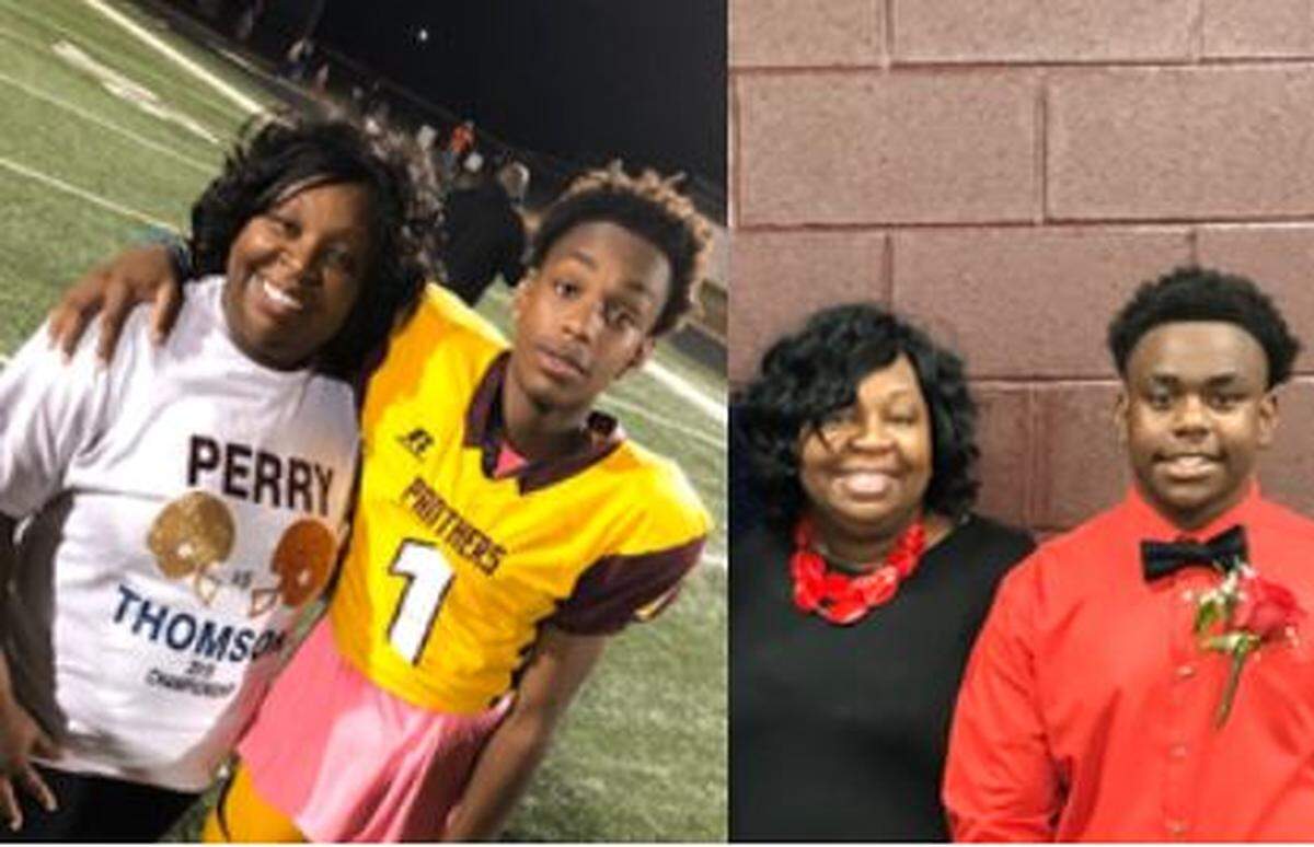 Left, Monica Buckles and son, Khalid Miller, 13, an eighth-grader at Perry Middle School. Buckles and son, Khiari Miller, 15, a sophomore a Perry High School.