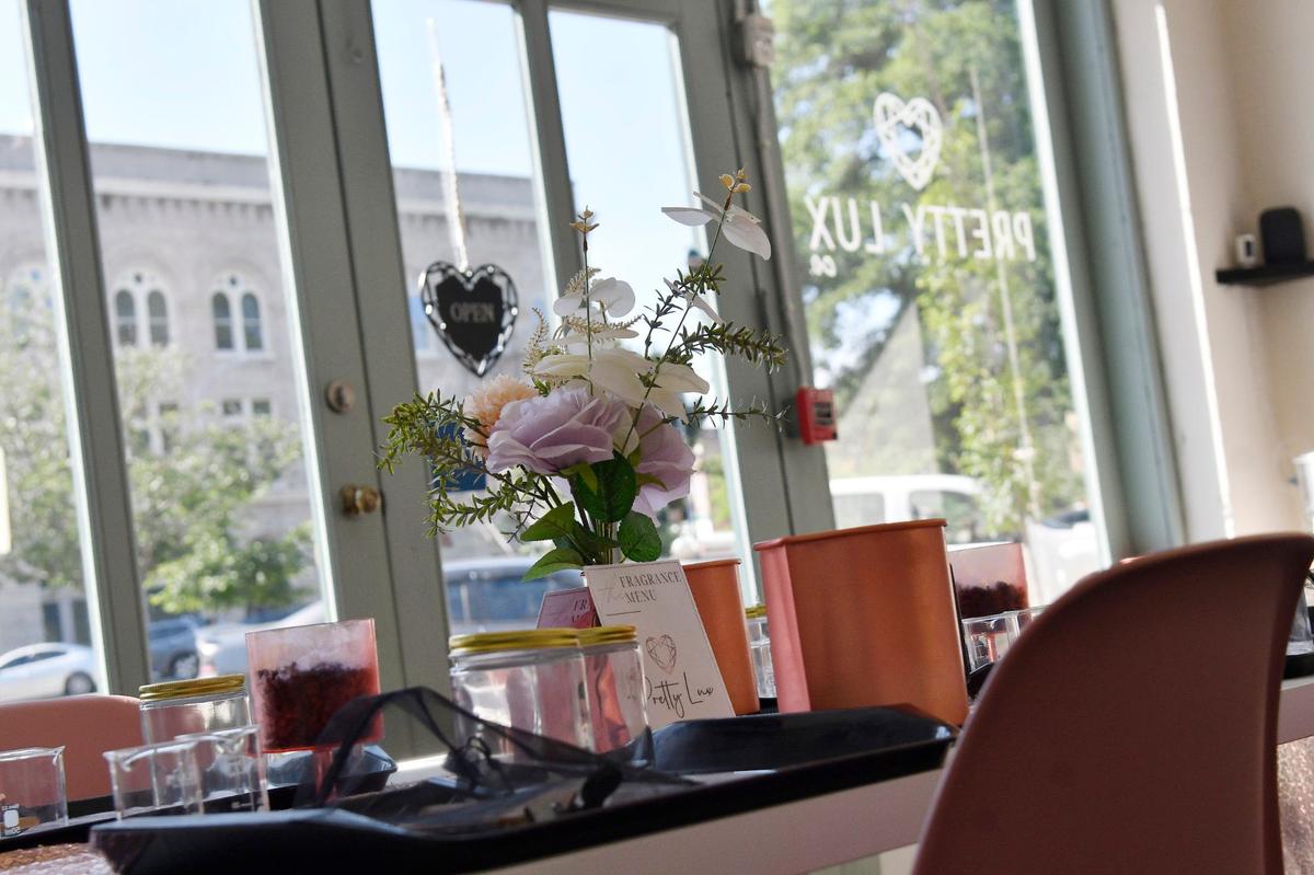 Pretty Luxe Co. sits off of 3rd Street on Friday, May 31, 2024, in downtown Macon, Georgia. Pretty Luxe Co. offers candle making workshops and also sells organic home goods and skin care products.
