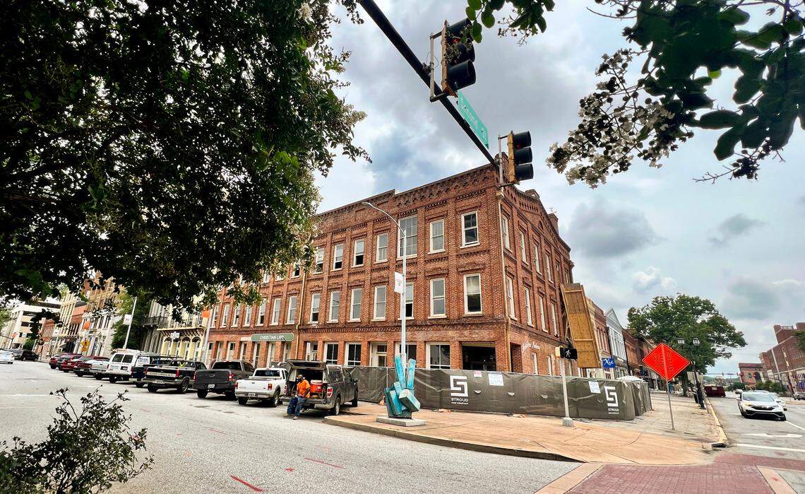 The historic Washington Block building at the corner of Mulberry and Second Streets in downtown Macon is under restoration by the new owner and developer.