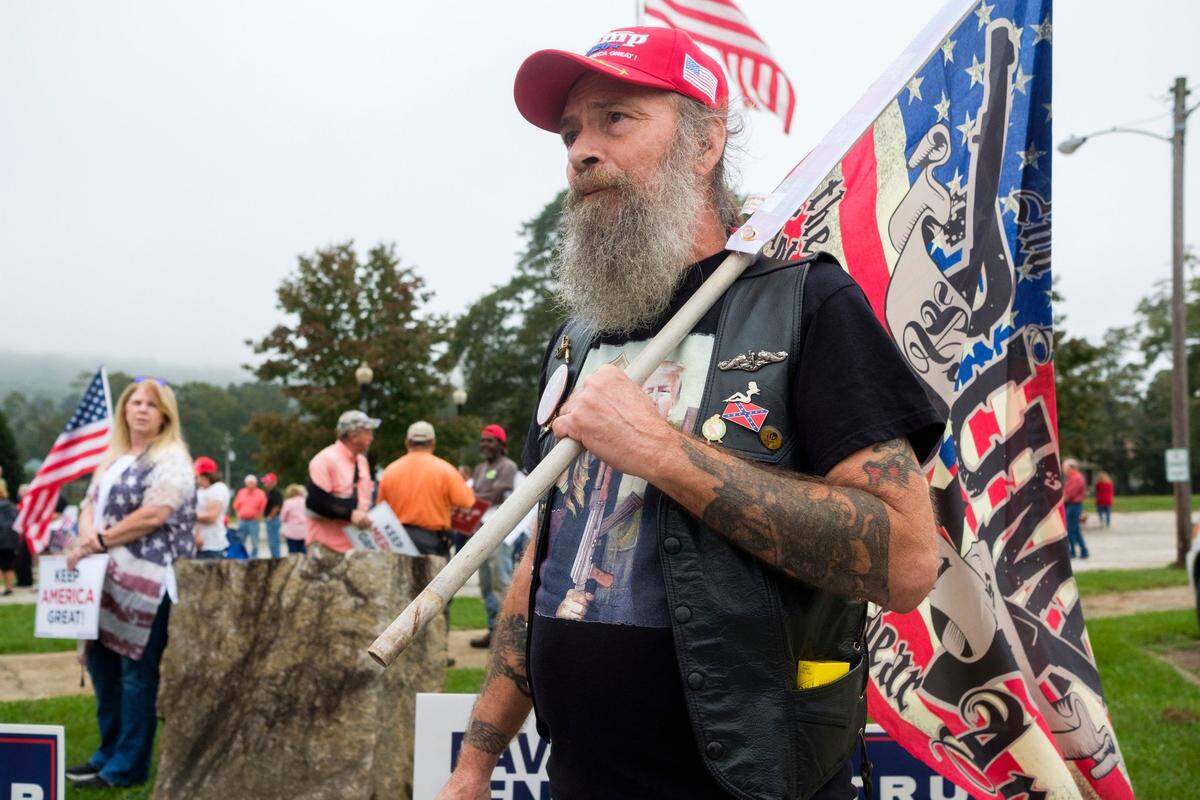 Jeff “Bones” Cheatwood, 58, at a rally in Meriwether County, GA, on Oct. 27.