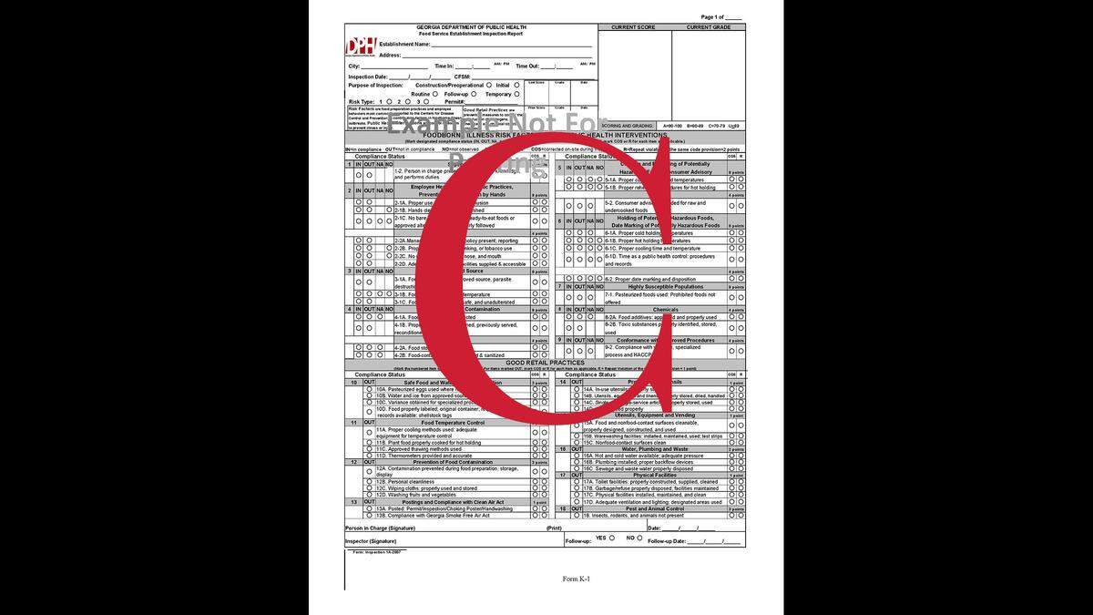 “C” for a score from 70 to 79 for “marginal compliance” on a Georgia Department of Public Health restaurant inspection.