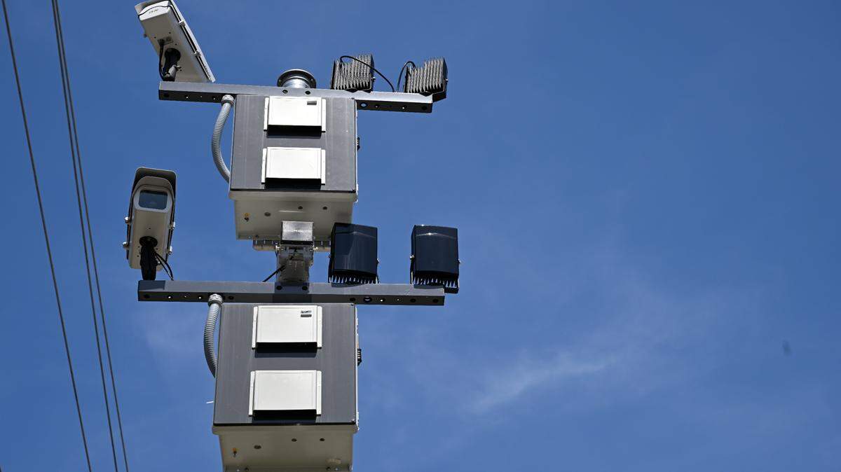 A speed camera sits off of Vineville Avenue next to Vineville Academy of the Arts on Wednesday, April 30, 2025, in Macon, Georgia. Bibb County Sheriff David Davis announced on Wednesday that automatic speed zone tickets would begin again in Bibb County in May after they were temporarily halted in March after scrutiny at the state level.