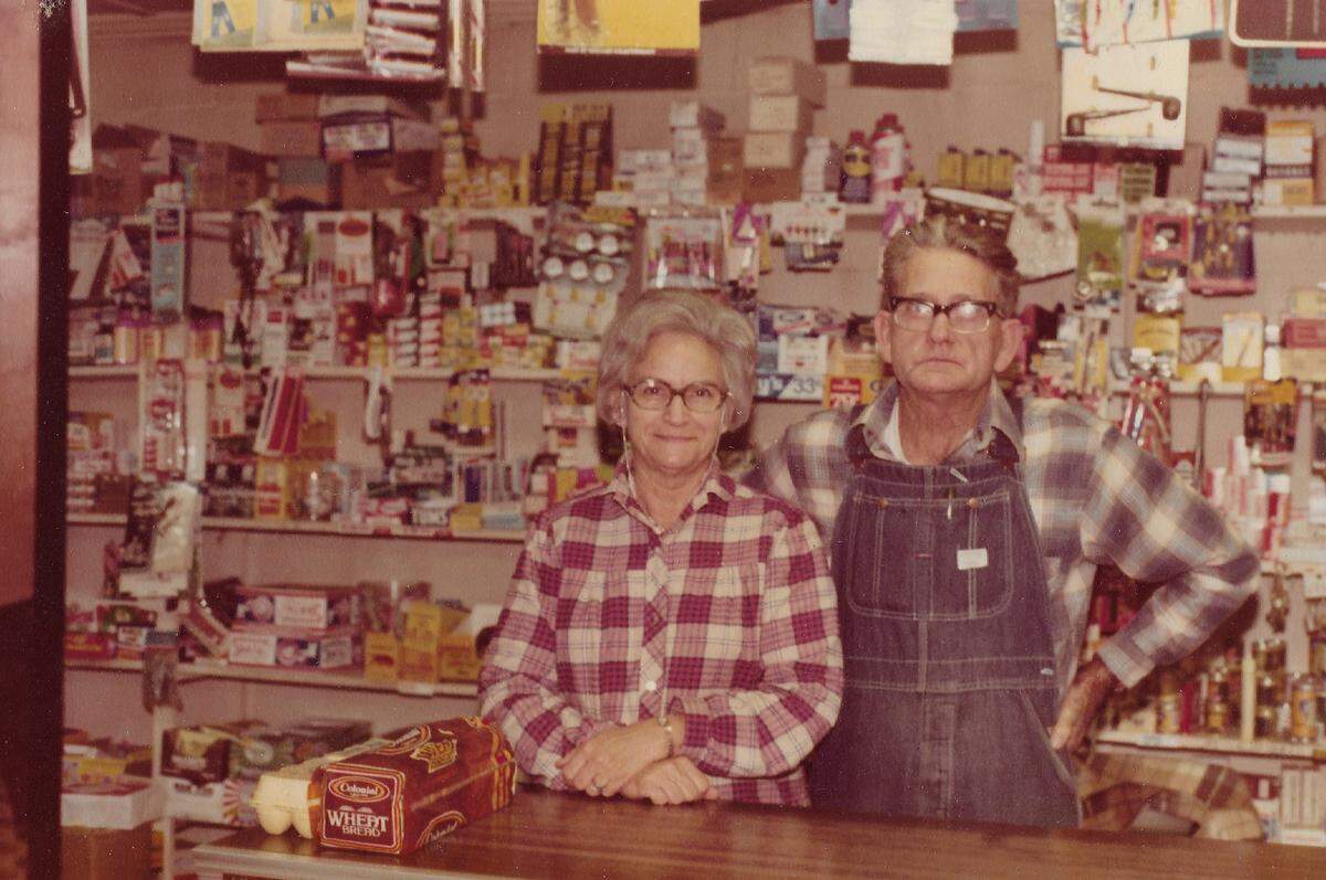 Joe and Julia Lamb behind the counter of Joe Lamb Grocery. Their son, James, is working to renovate the old store and turn it into an opry.