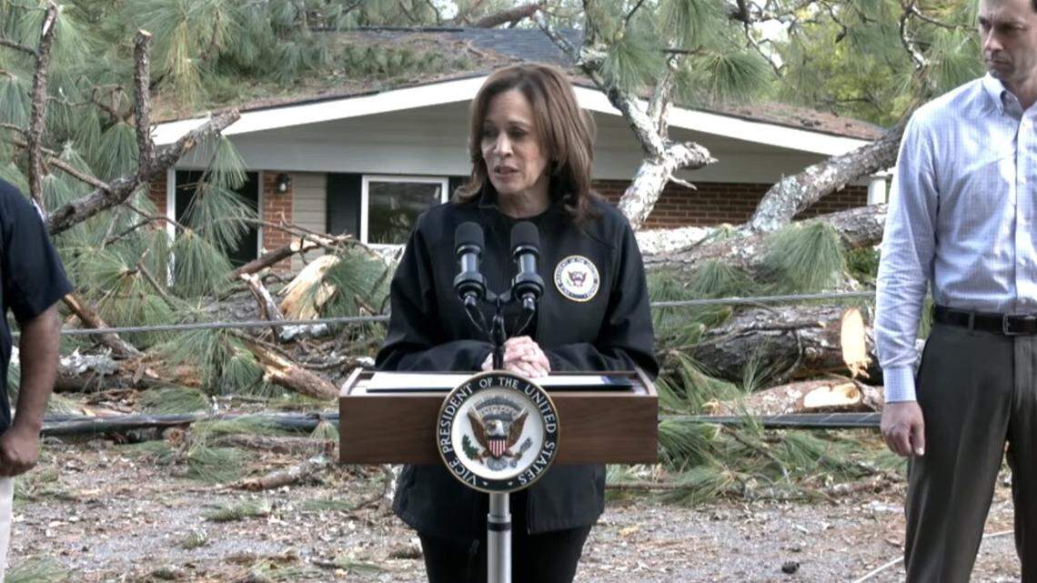 In visit to Augusta, VP Harris says feds will reimburse emergency costs related to Helene