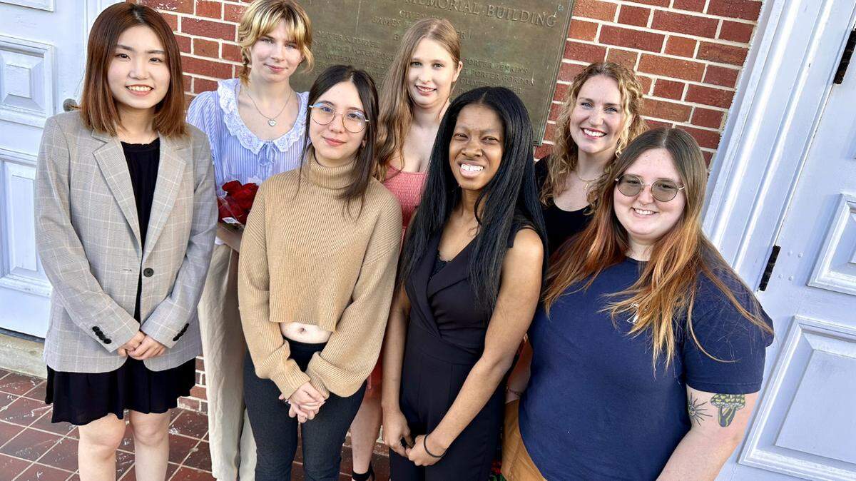 Wesleyan College’s graduating studio art majors during the April opening of their senior exhibit. It runs on the Wesleyan campus through May 2 and is free and open to the public.