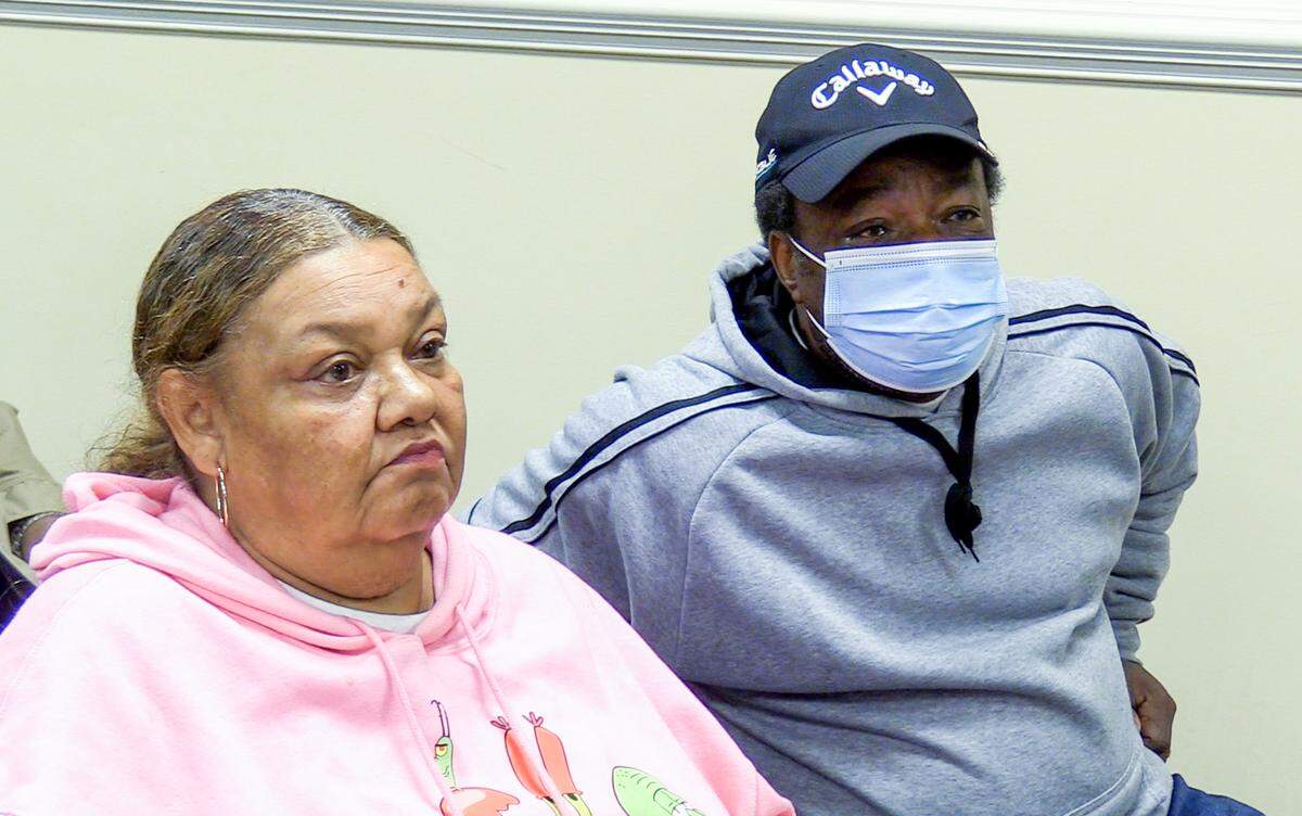 Derrick Stallings’ mother Elaine Gibson and father Aflred Gibson Jr. during a GBI press conference regarding