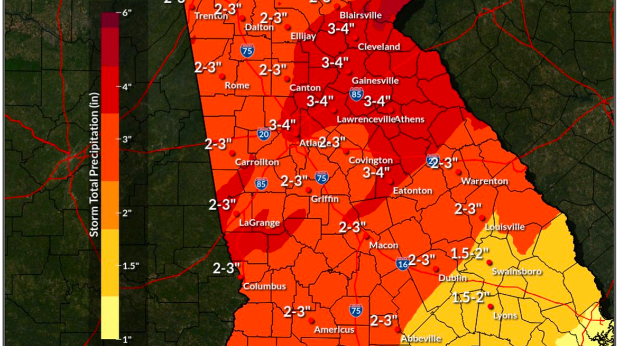 Severe thunderstorms are possible for much of south Georgia on Tuesday, according to the National Weather Service.