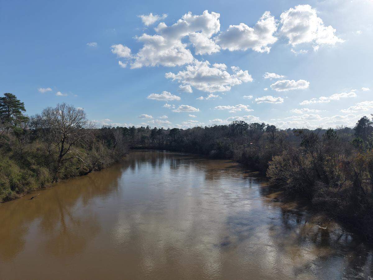 The Ocmulgee River flows through Amerson River Park in Macon, Georgia. Thirty Georgia data centers plan to pull water from the Ocmulgee, using millions of gallons of water daily.