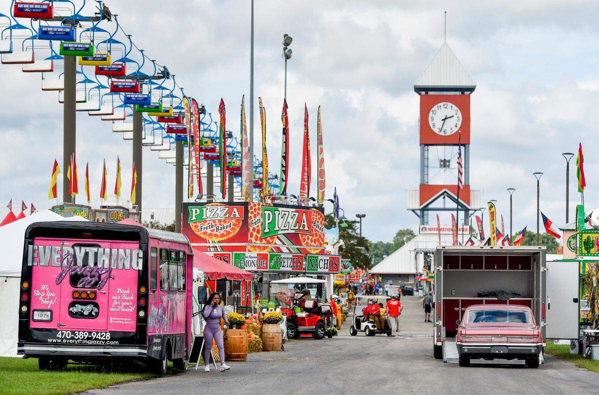 In this 2021 Telegraph file photo of preparations for the opening of the Georgia National Fair, the clock tower is shown in the background.