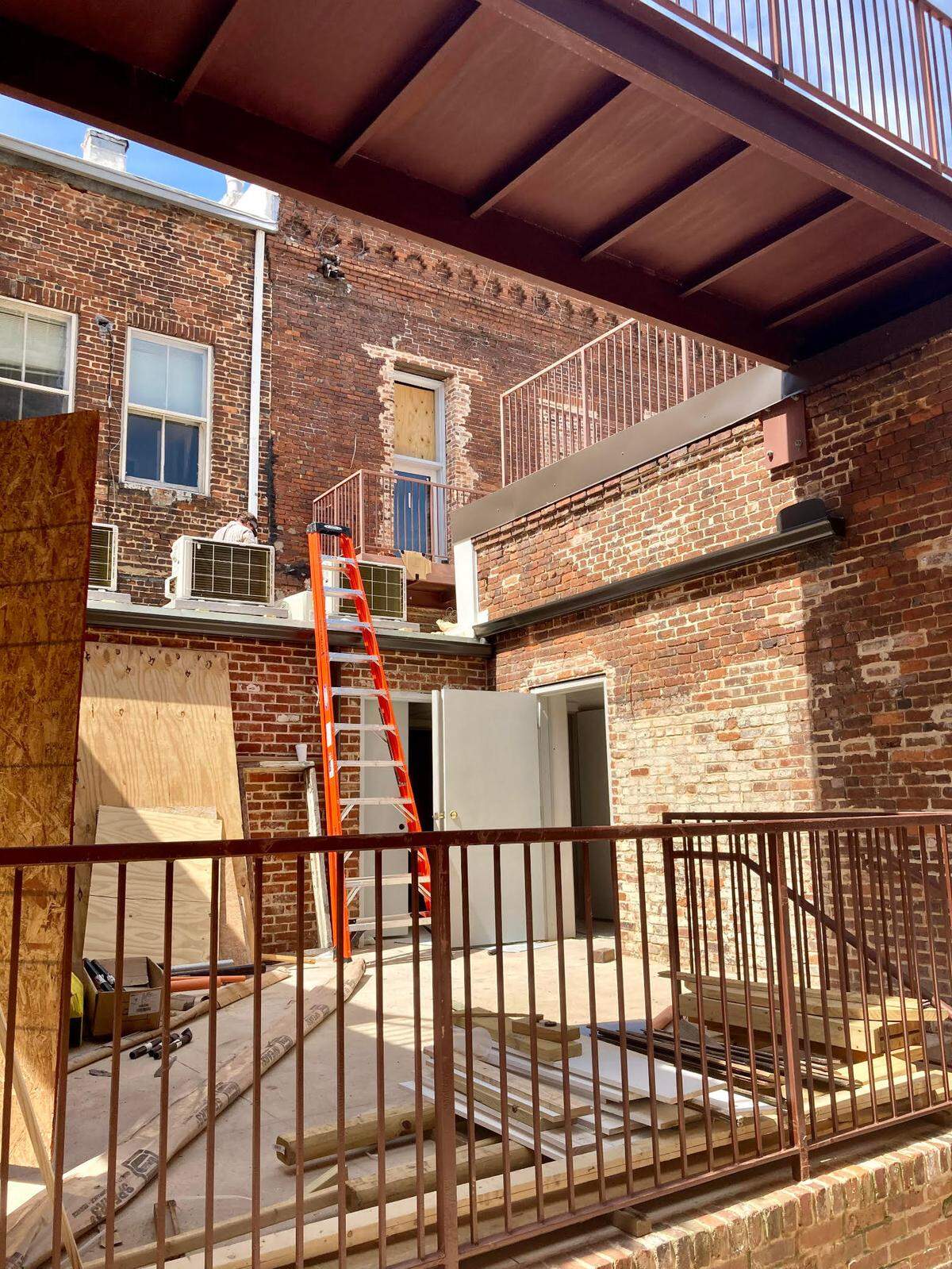 Back view of Woodward Hotel/Clovis & Quill at 350 Second St. in downtown Macon.