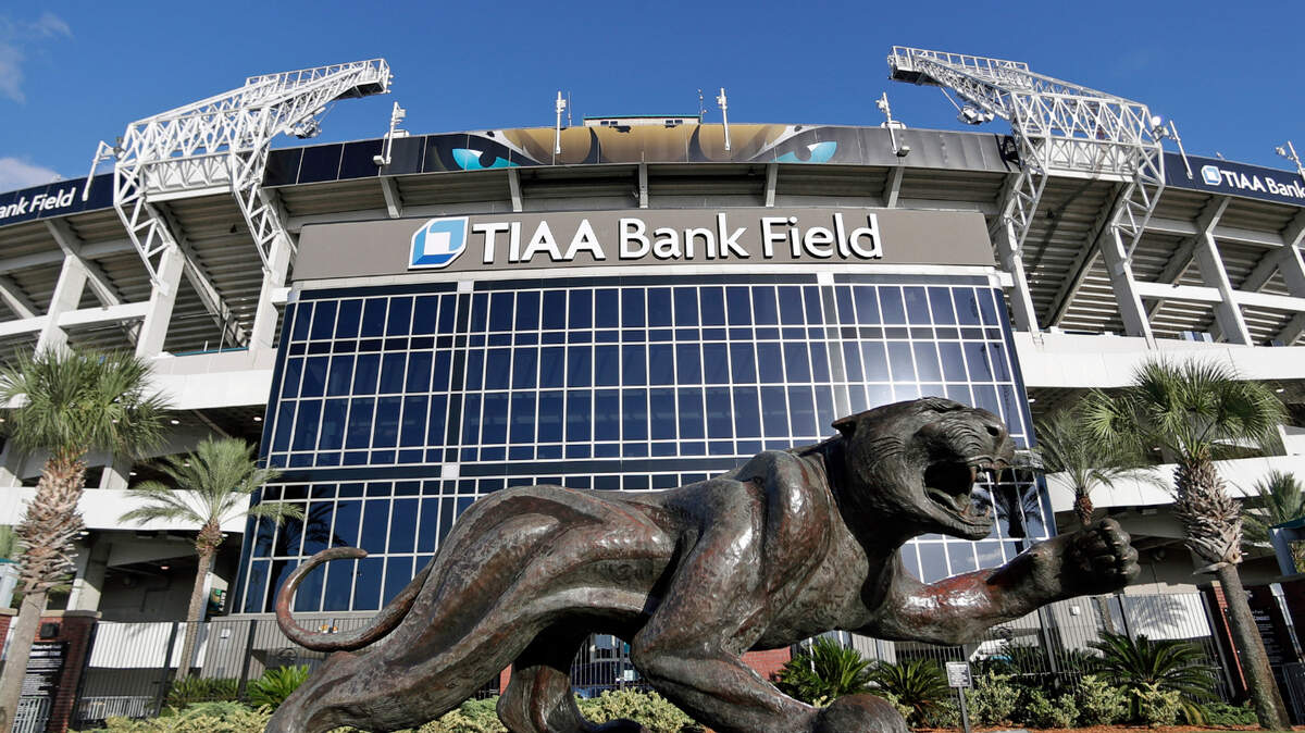 TIAA Bank Field stadium home of the Jacksonville Jaguars is seen after an NFL football game between the Jacksonville Jaguars and the Tennessee Titans, Sunday, Sept. 23, 2018, in Jacksonville, Fla. (AP Photo/John Raoux)