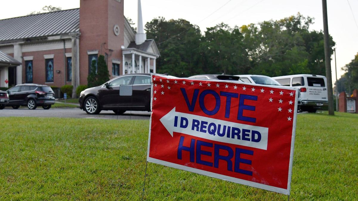 A sign indicating a polling location sits outside of Swift Creek Baptist Church on the morning of the Georgia primary election on Tuesday, May 21, 2024, in Macon, Georgia. Macon voters will decide on March 18, 2025, whether to renew SPLOST.