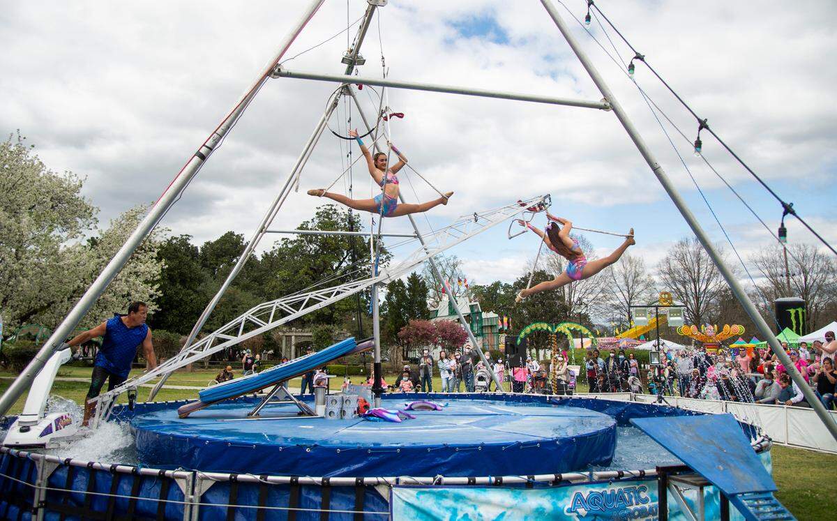 The Aquatic Acrobats show entertains an audience Friday at Carolyn Crayton Park after the opening ceremonies for the Cherry Blossom Festival.