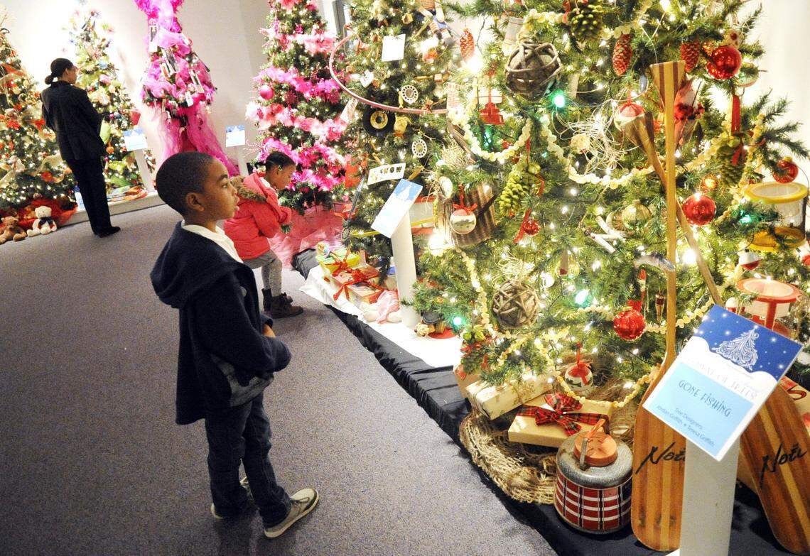 Jalani Lee, 7, views the Festival of Trees exhibit with his cousin Katelynn Valera, 4 and grandmother Dona Reid at the Museum of Arts and Sciences in 2011.