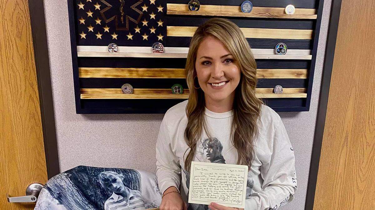 Britta Thomason, a Dublin flight nurse, was recently sent a box of merchandise and a handwritten note from Taylor Swift.