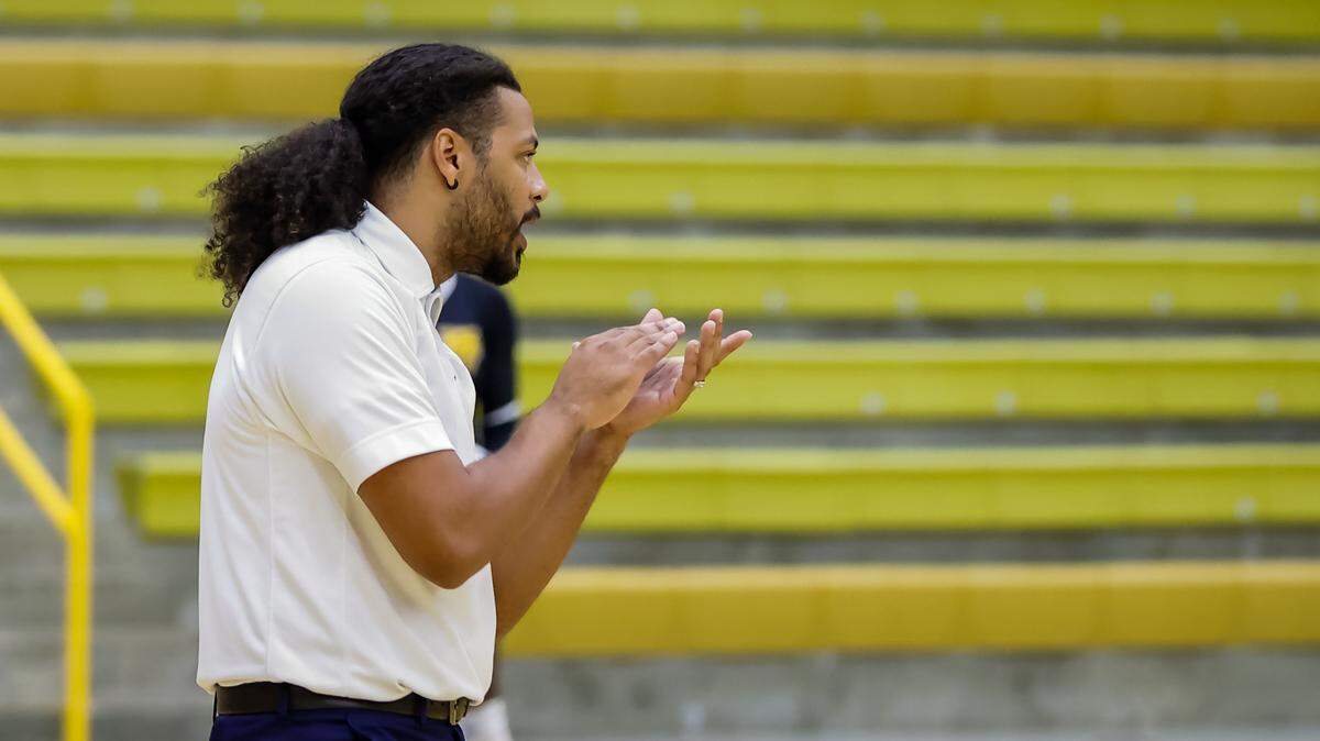 Fort Valley State University volleyball coach Larry Wrather during a women’s volleyball game last season. Wrather and the Wildcats’ men’s volleyball team will kick off their inaugural season Friday night.